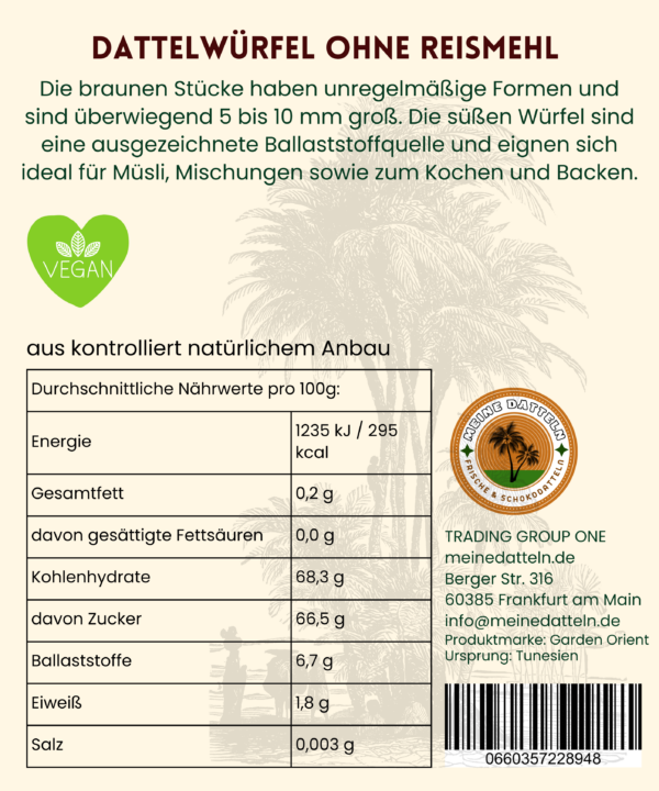 Dattelwürfel 350 g (Ohne Reismehl) – Bild 2